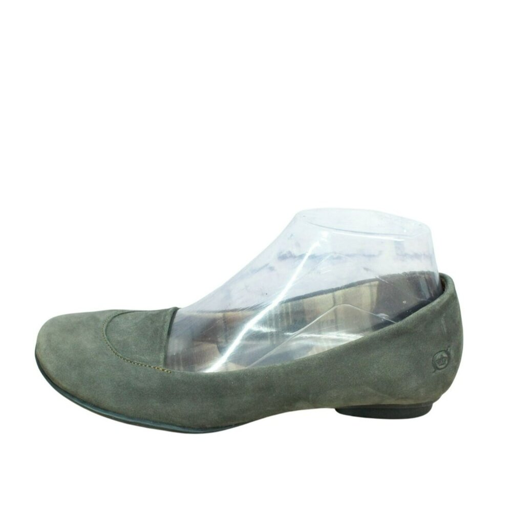 Born Olive Green Suede Slip On Flannel Lined Casual Ballet Flat Shoes Size 7